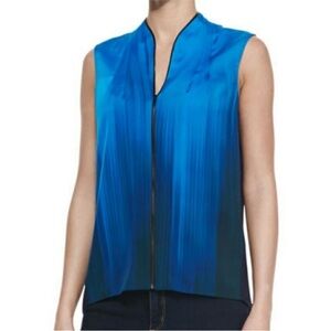 Elie Tahari Watercolor Silk Peacock Blue Sleeveless Tank Women's Top Sz Large